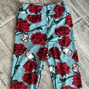Roses and Birds Print Leggings Stretch Pants Casual Comfy Colorful Girls L/XL